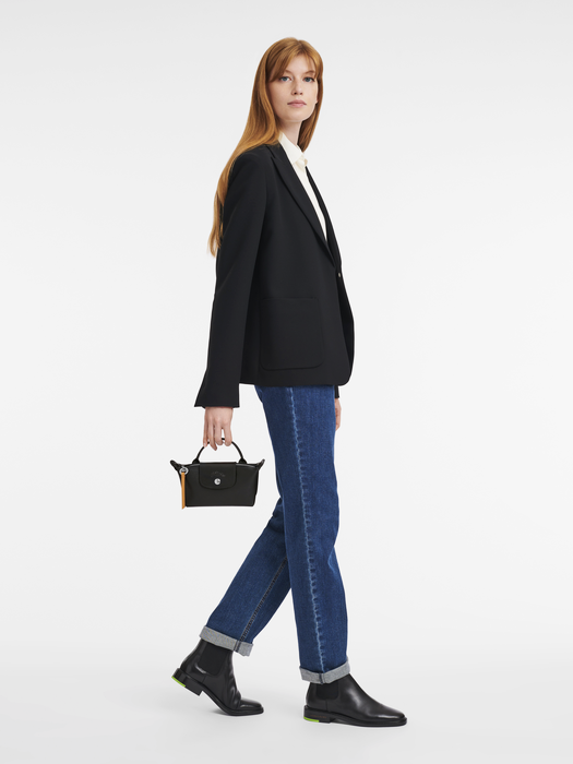 on-model-Longchamp-Le-Pliage-City-Top-Handle-Pouch-Black