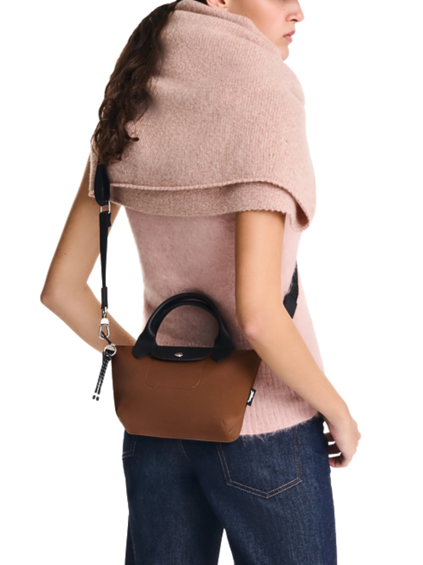 on-model-Longchamp-Le-Pliage-Energy-Extra-Small-Top-Handle-Bag-Chocolate