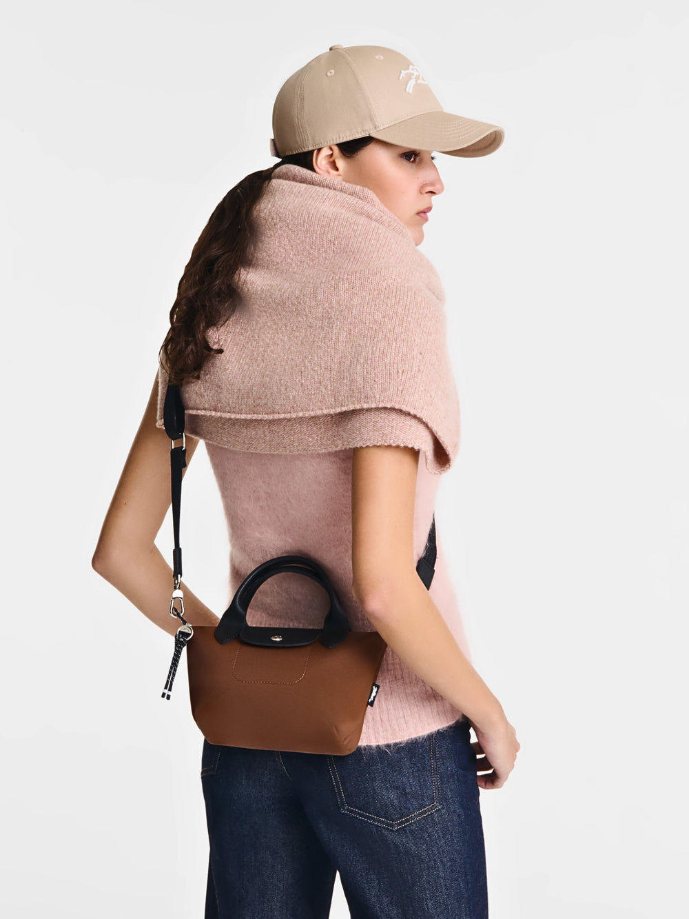 on-model-Longchamp-Le-Pliage-Energy-Extra-Small-Top-Handle-Chocolate