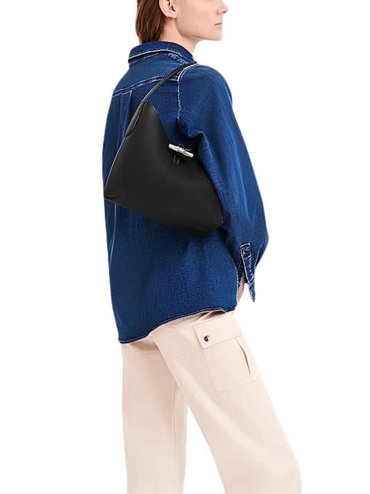 on-model-Longchamp-Le-Roseau-M-Hobo-Bag-Leather-Black