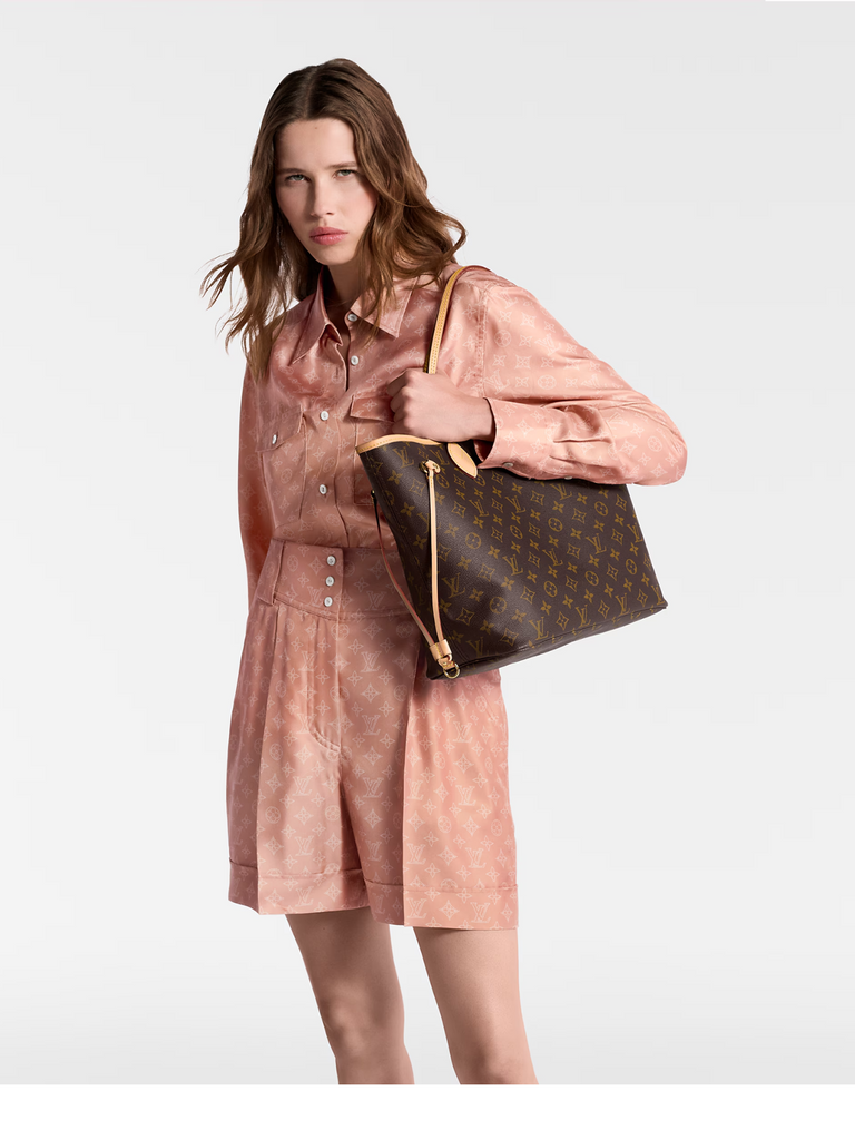 on-model-Louis-Vuitton-Neverfull-MM-Monogram-Cerise-Red