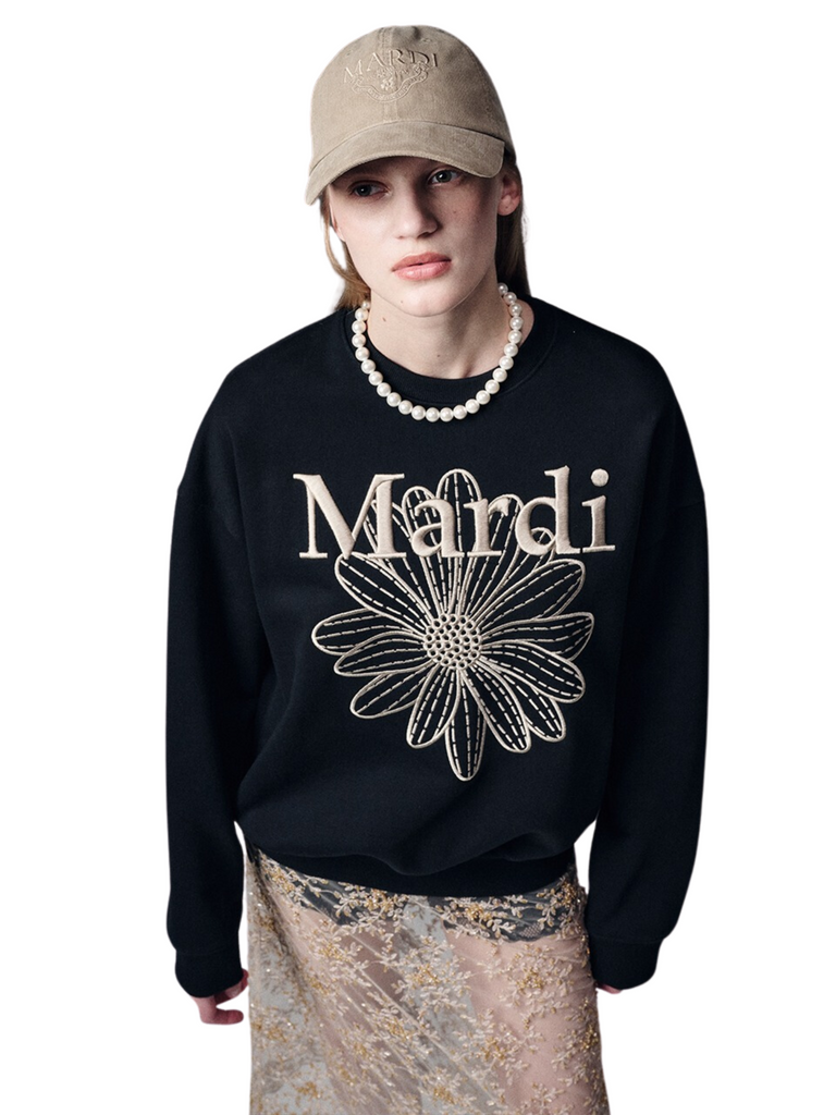 Mardi Mercredi Sweatshirt Flowermardi Needlework Black Beige Mardi Mercredi Sweatshirt Flowermardi Needlework Black Beige