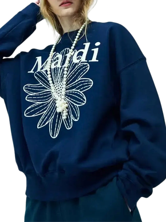 Mardi Mercrediマルディ SWEATSHIRT NAVY CREAM Mardi Mercredi Flower Mardi Sweatshirt (Navy Cream) – The Factory KL