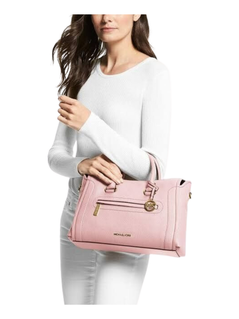 Michael Kors Carine Large Top Zip Leather Satchel Powder Blush Balilene