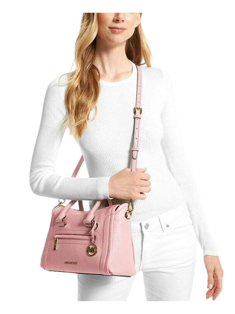 on-model-Michael-Kors-Carine-Medium-Pebbled-Leather-Satchel-Powder-BlushWEBP