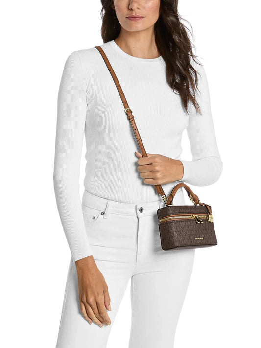 on-model-Michael-Kors-Jana-Extra-Small-Signature-Logo-Convertible-Crossbody-Bag-Brown-Acorn