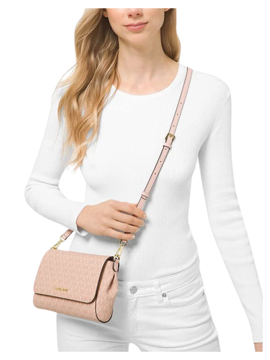 on-model-Michael-Kors-Medium-Logo-Convertible-Crossbody-Bag-Ballet