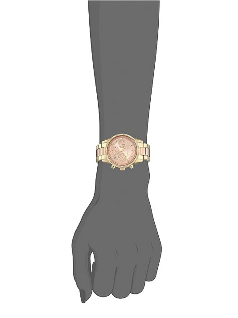 on-model-Michael-Kors-Womens-Ritz-Stainless-Steel-Watch-With-Crystal-Topring-Gold-Pink