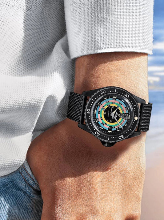 on-model-Mido-Ocean-Star-Automatic-Decompression-Timer-1961-Mesh-Strap-Limited-Edition-Extra-Strap-Watch