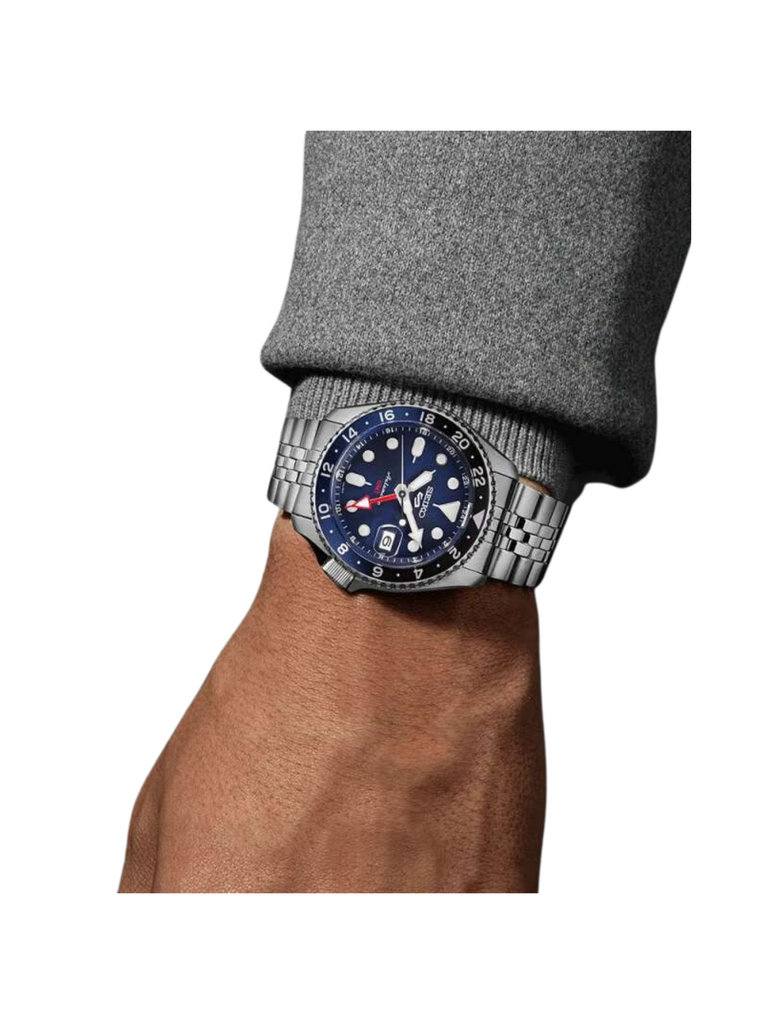 on-model-Seiko-5-Sports-Automatic-GMT-SKX-Sports-Style-Silver-Stainless-Steel-Blue