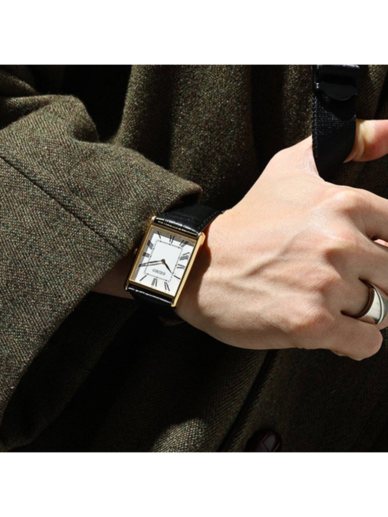 on-model-Seiko-SWR104P1-Classic-Quartz-Men-Watch-Case-Gold-Leather-Strap-Black