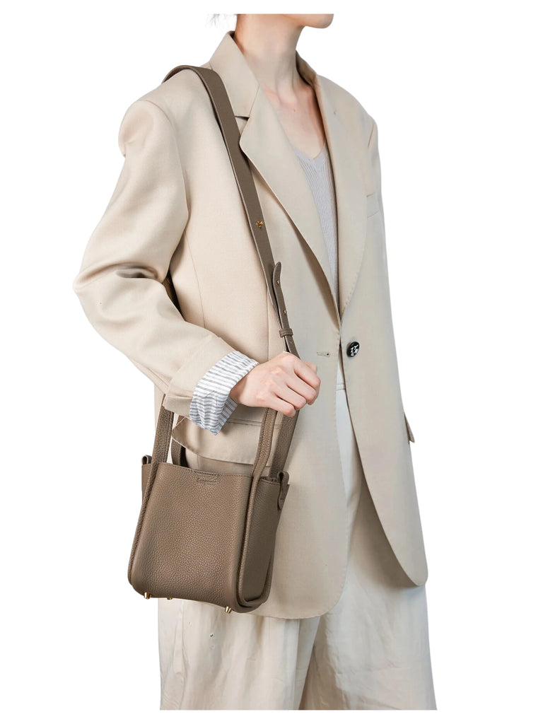 on-model-Songmont-Leather-Bucket-Small-Song-Bag-Taupe