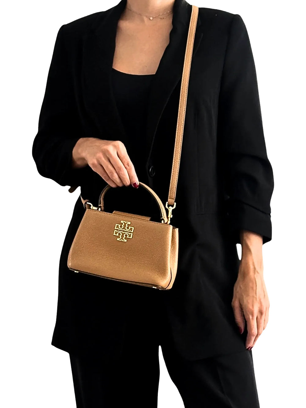 on-model-Tory-Burch-Britten-Micro-Satchel-Bag-Tiramisu