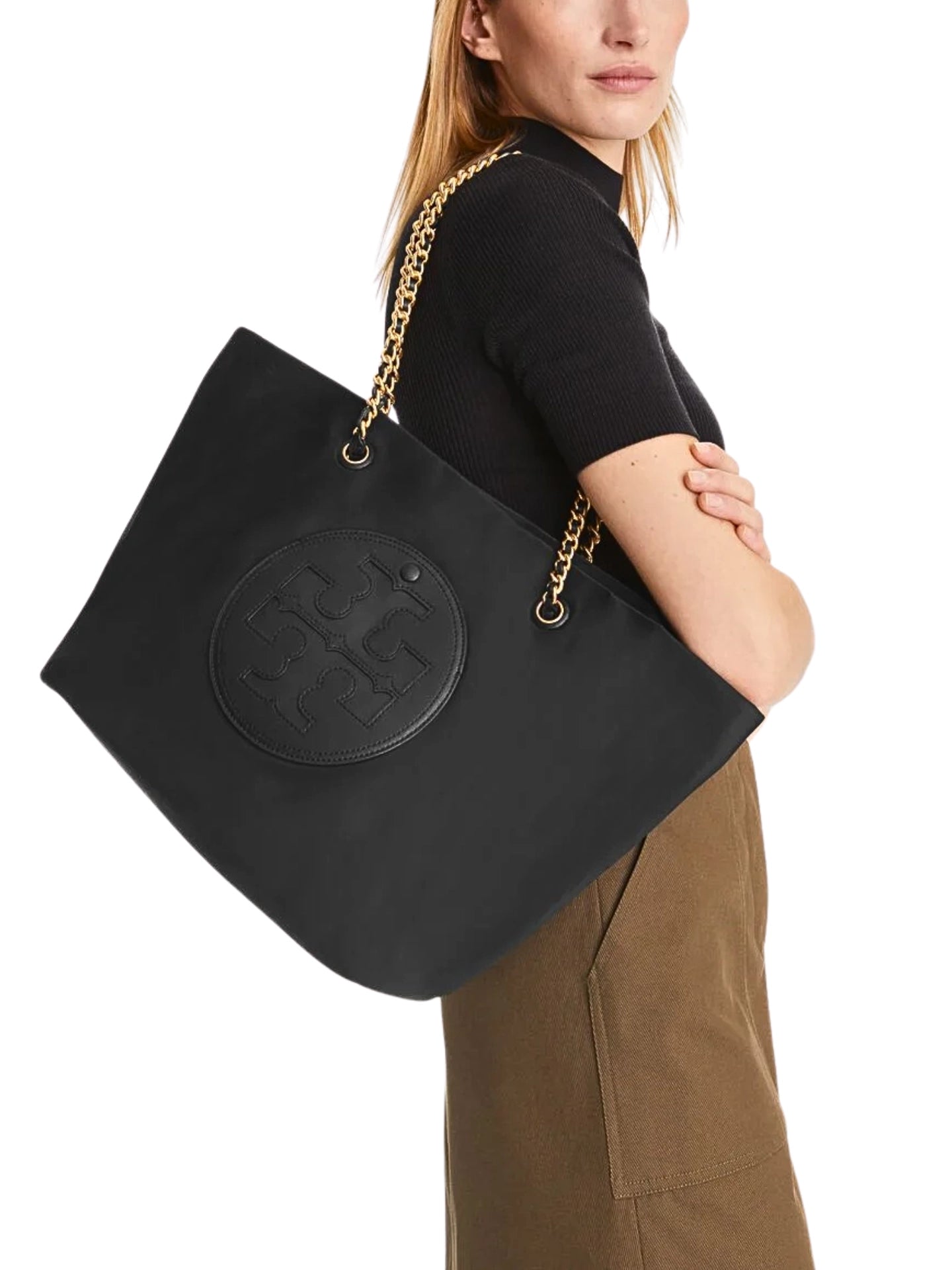 on-model-Tory-Burch-Ella-Chain-Tote-Bag-Black