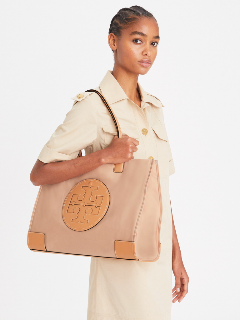 TORY BURCH: Ella Tote nylon bag with emblem - Beige