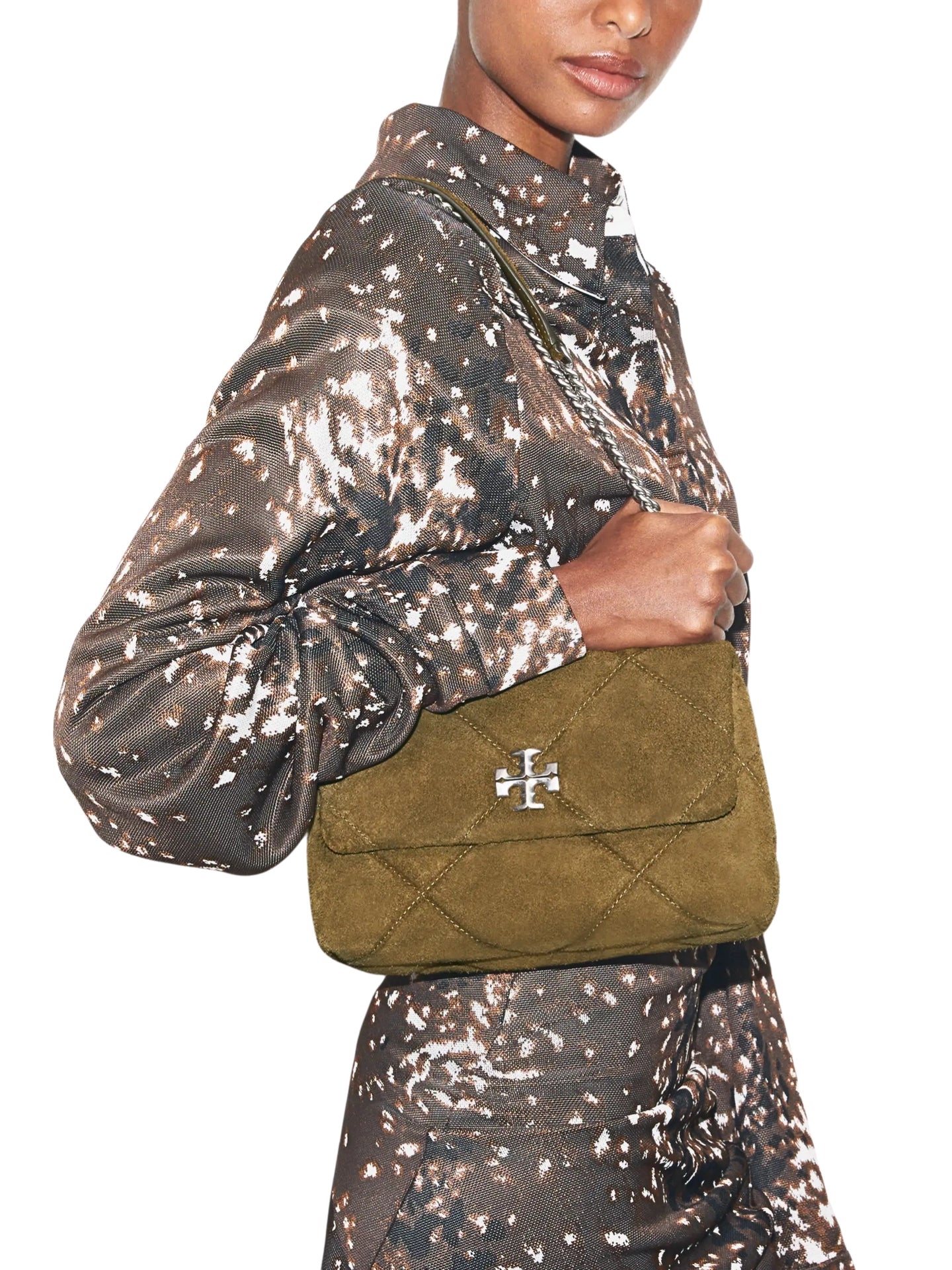 on-model-Tory-Burch-Kira-Diamond-Quilt-Suede-Shoulder-Bag-Deep-Olive