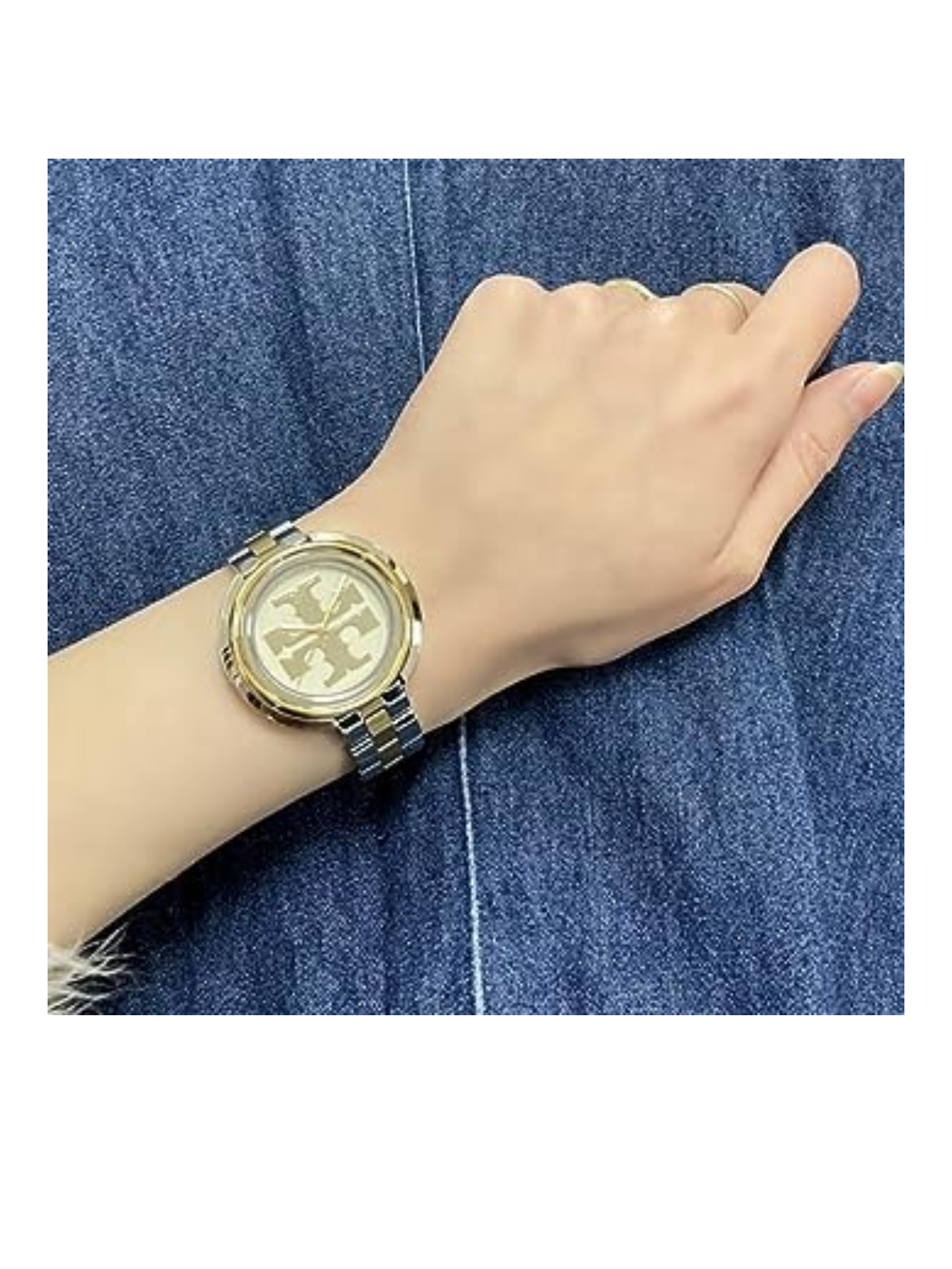 on-model-Tory-Burch-Miller-Watch-Two-Tone-Stainless-SteelGoldIvory