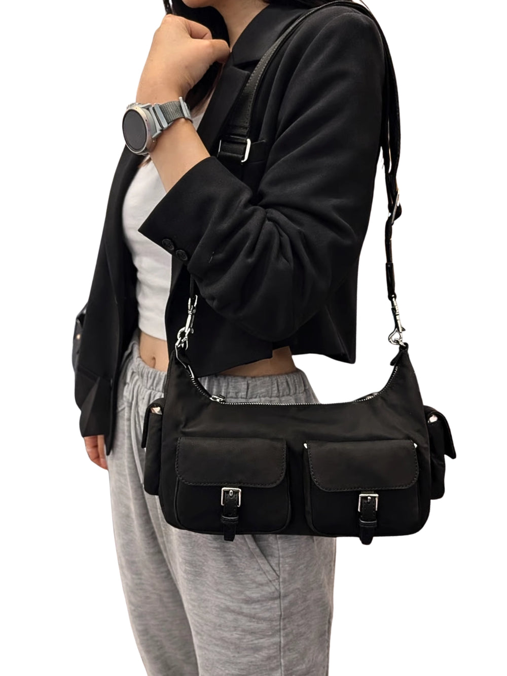 on-model-Tory-Burch-Nylon-Convertible-Shoulder-Bag-Black