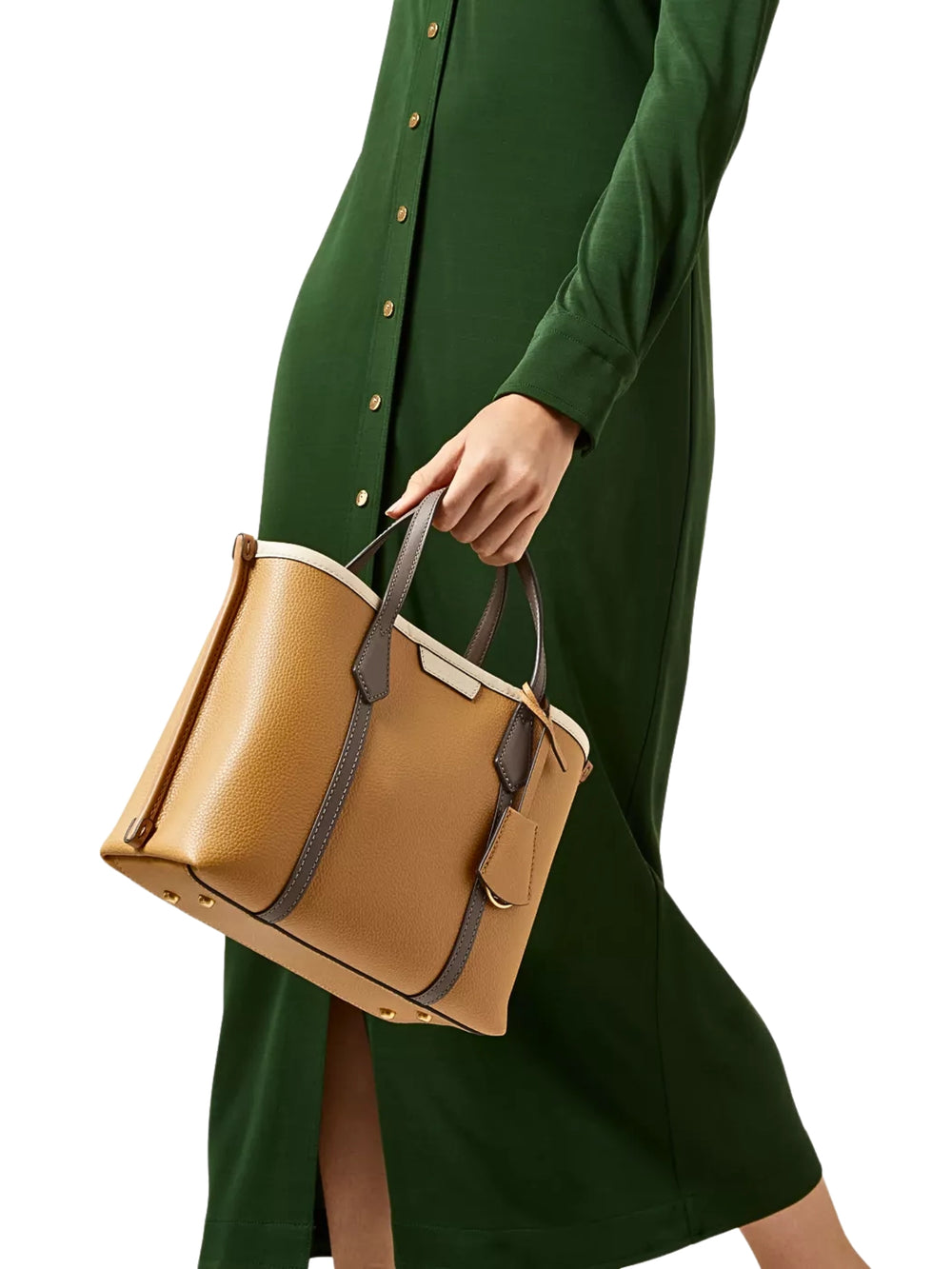 on-model-Tory-Burch-Perry-Small-Colorblock-Triple-Compartment-Tote-Ginger-Shortbread-Multi