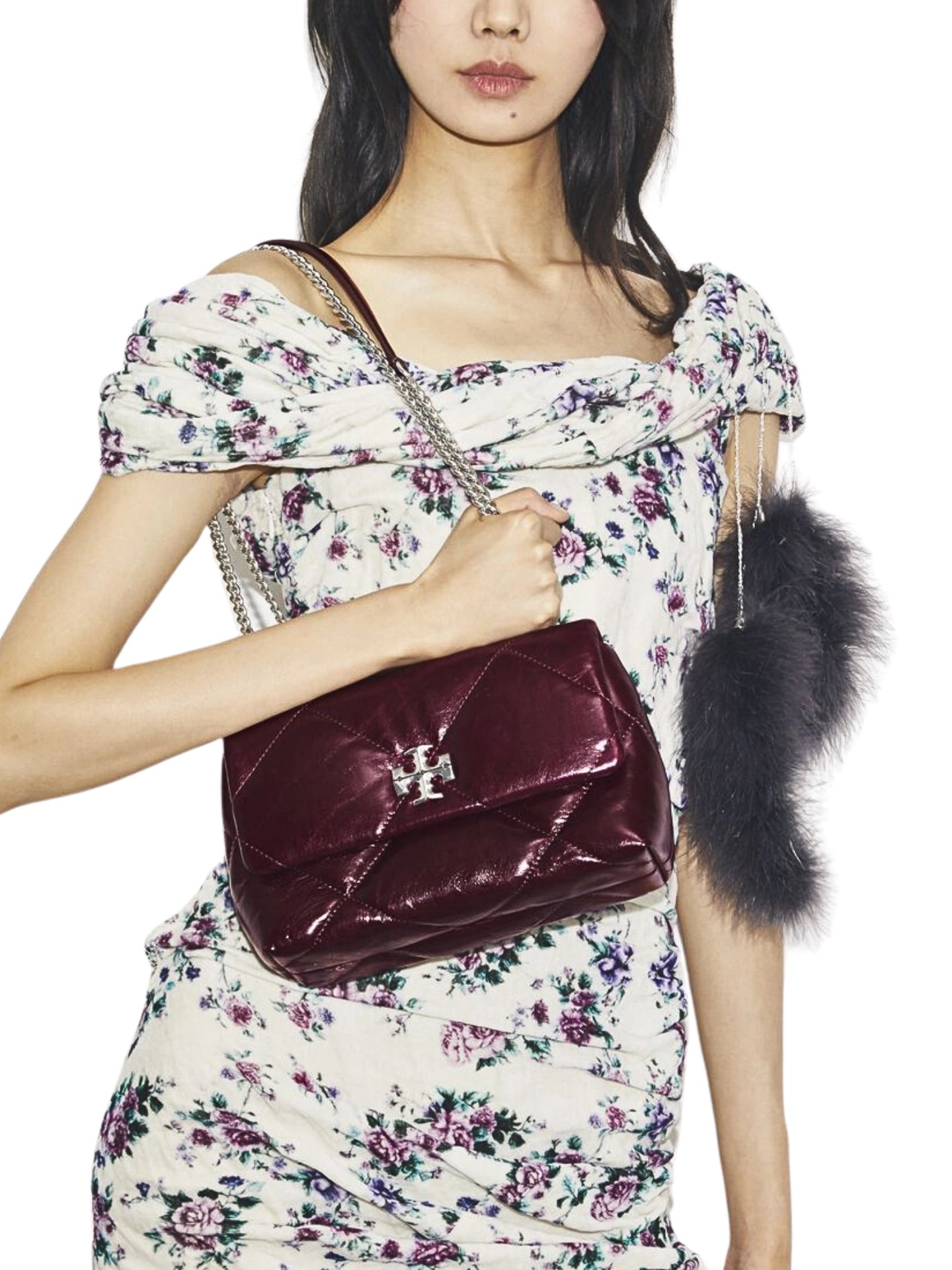 on-model-Tory-Burch-Small-Kira-Diamond-Quilt-Distressed-Shoulder-Bag-Dark-Carmine