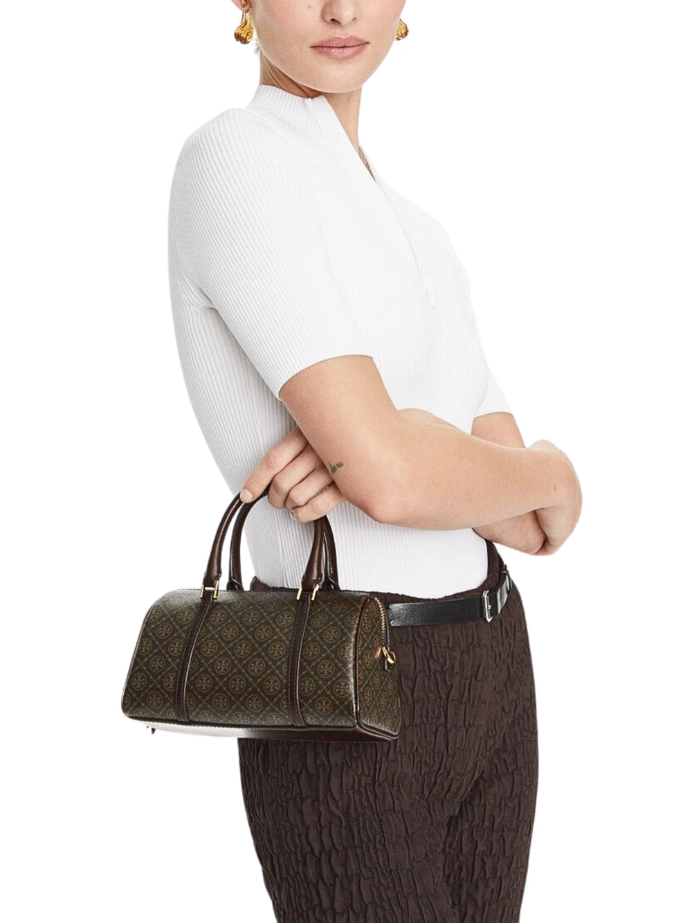 on-model-Tory-Burch-T-Monogram-Coated-Canvas-Mini-Barrel-Bag-French-Press