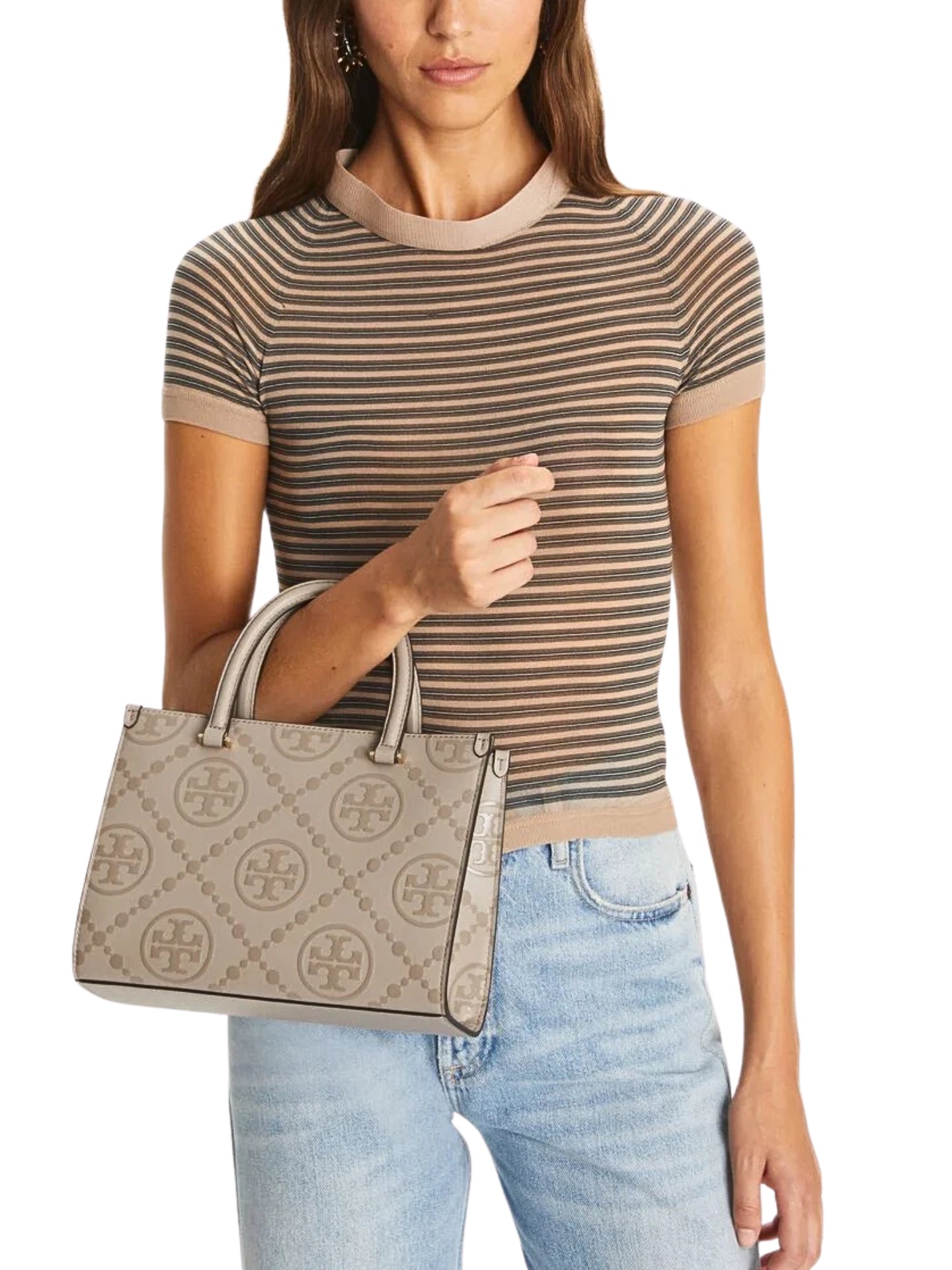 on-model-Tory-Burch-T-Monogram-Embossed-Square-Tote-Bag-Fresh-Clay