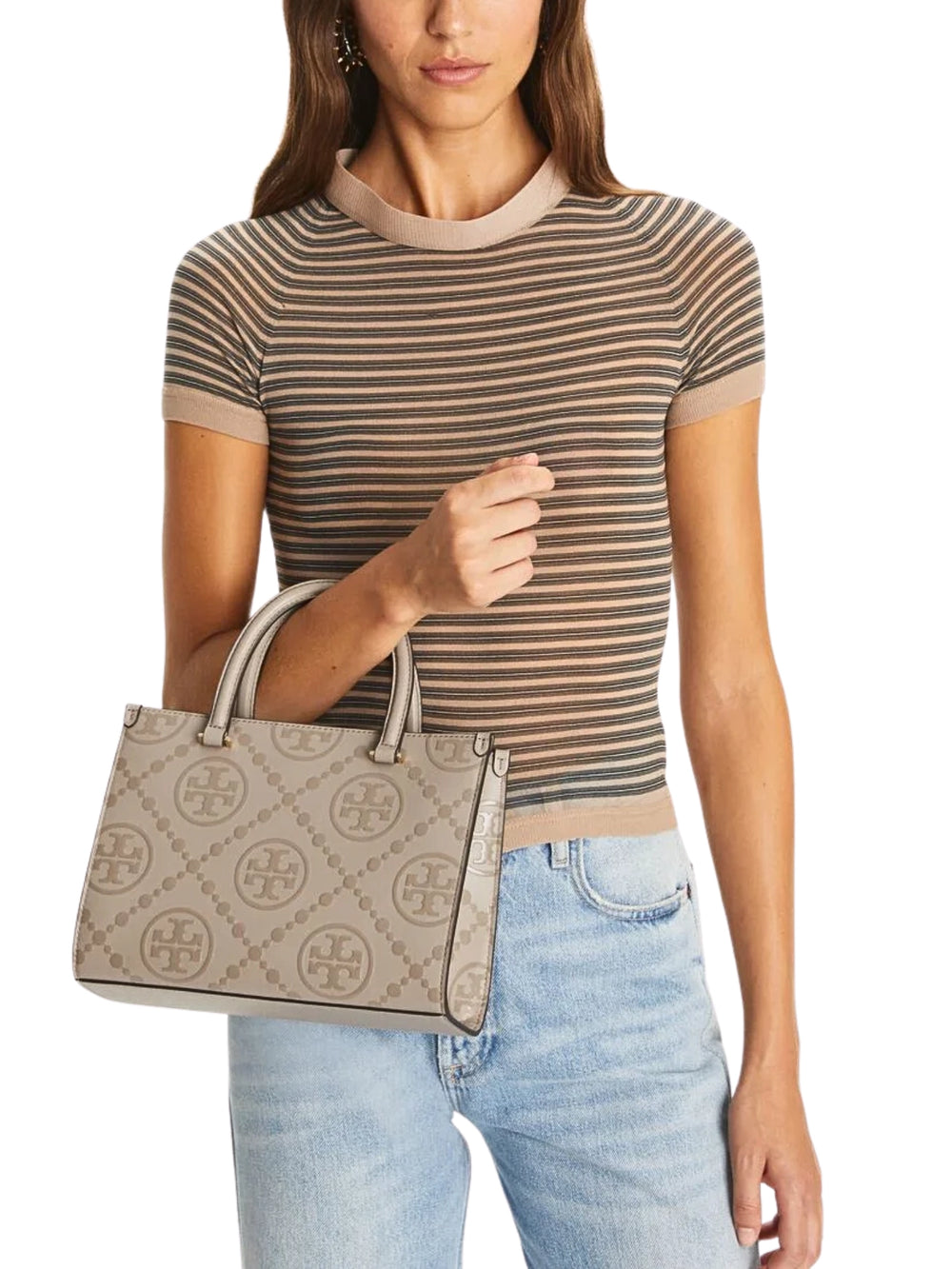 on-model-Tory-Burch-T-Monogram-Embossed-Square-Tote-Bag-Fresh-Clay