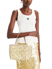 on-model-Tory-Burch-T-Monogram-Mesh-Dot-Tote-Bag-Neutral-Honeydew
