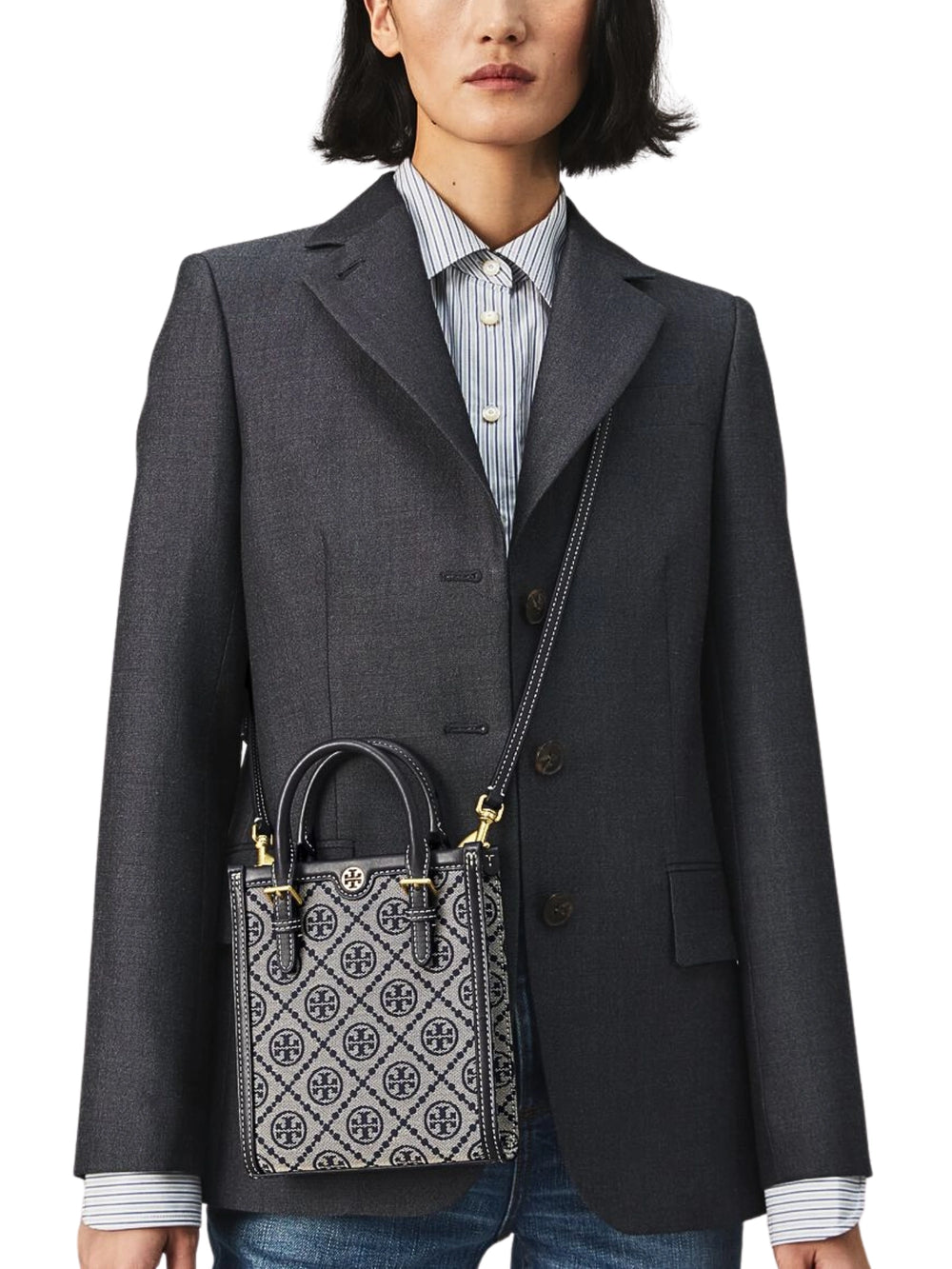 on-model-Tory-Burch-T-Monogram-Mini-NS-Tote-Bag-Tory-Navy