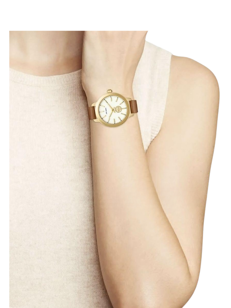 on-model-Tory-Burch-TBW1202-Collins-Brown-Leather-Strap-Watch