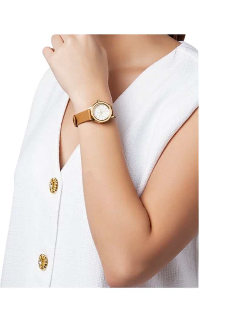 on-model-Tory-Burch-TBW2031-Gigi-Leather-Strap-Watch-28mm-Luggage
