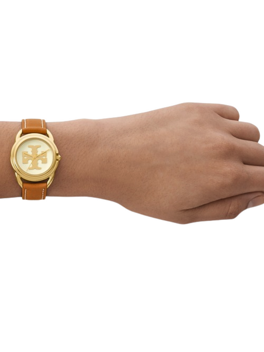 on-model-Tory-Burch-TBW7226-Miller-Leather-Strap-Watch-Brown