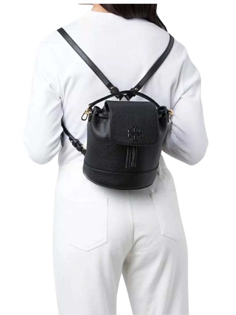 on-model-Tory-Burch-Thea-Mini-Bucket-Backpack-Black