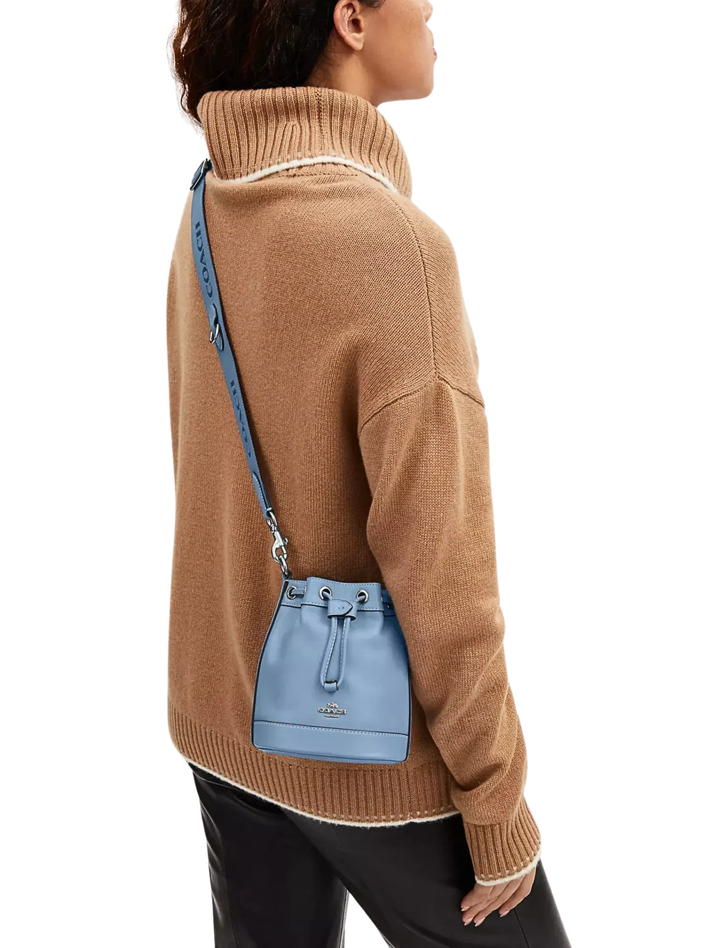 on-model-crossbody-Coach-Mini-Bucket-Bag-Blue