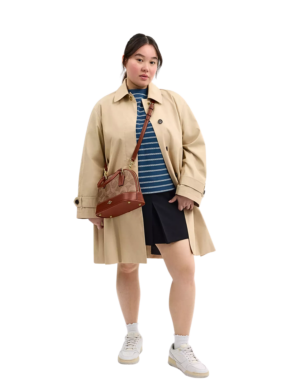 on-model-crossbody-Coach-Sabrina-Satchel-Bag-In-Signature-Canvas-Tan-Caramel