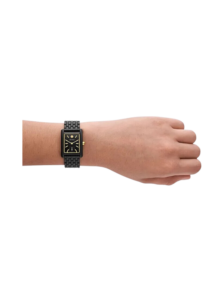 on-model-detail-strap-Tory-Burch-TBW1071-Eleanor-Stainless-Steel-Bracelet-Watch-Black