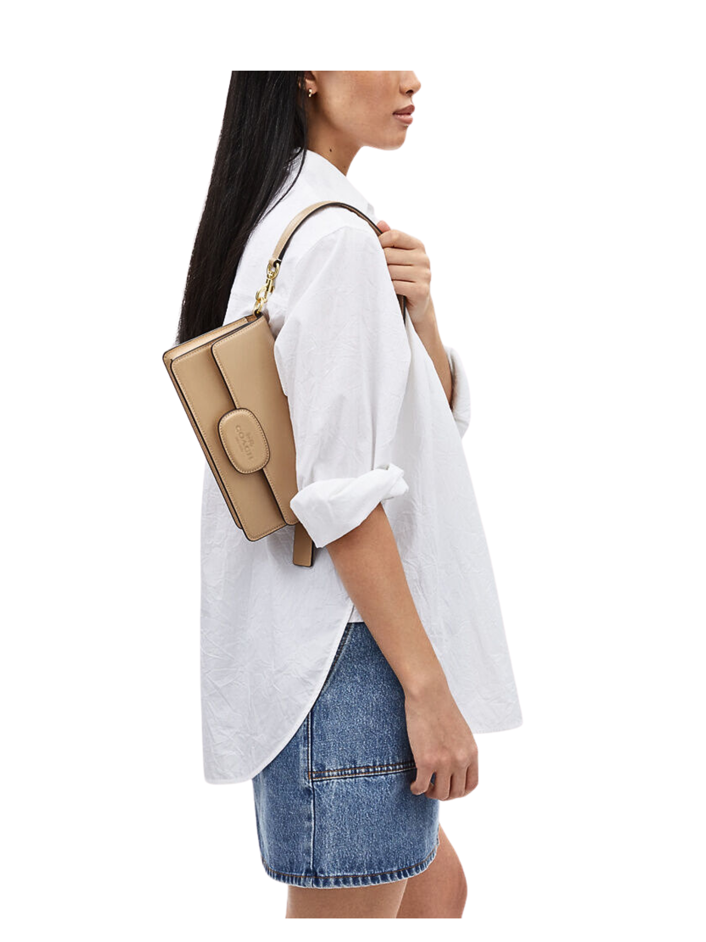 on-model-shoulder-Coach-Eliza-Flap-Crossbody-With-Leather-Covered-Closure-Tan