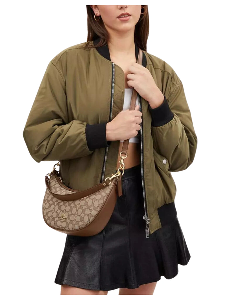 Coach zip shoulder bag in signature jacquard shop