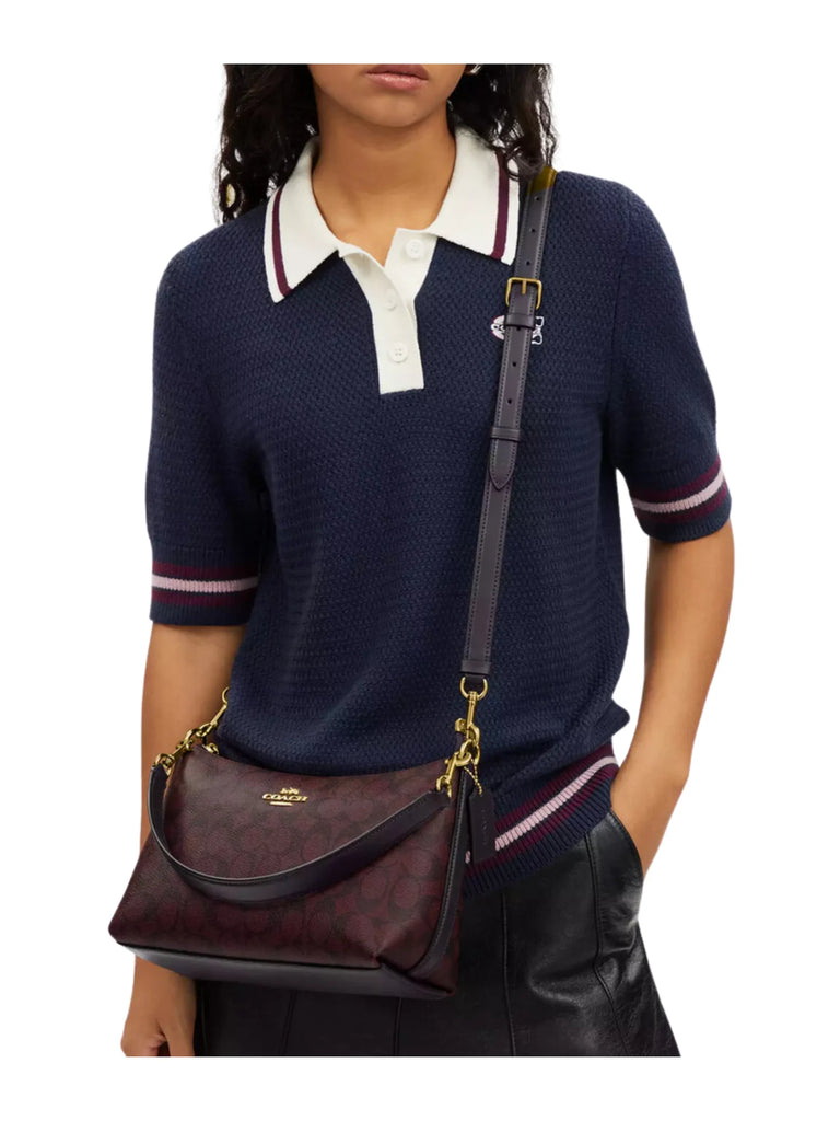 Coach Clara Signature Shoulder Bag Oxblood Multi Balilene