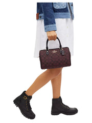 on-model1-Coach-Rowan-Satchel-In-Signature-Canvas-Oxblood-Multi