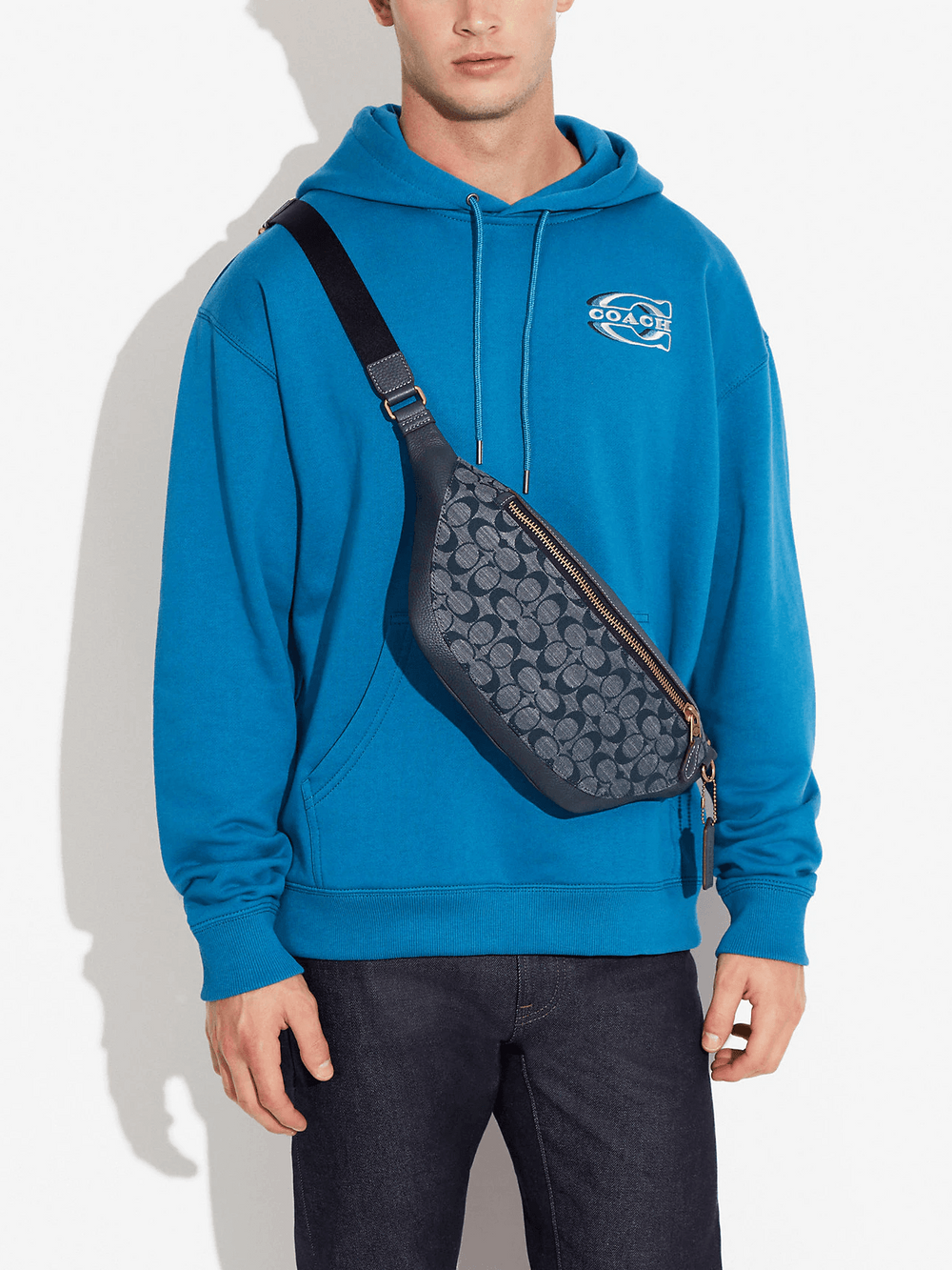 on-model1-Coach-Warren-Belt-Bag-In-Signature-Chambray-Denim