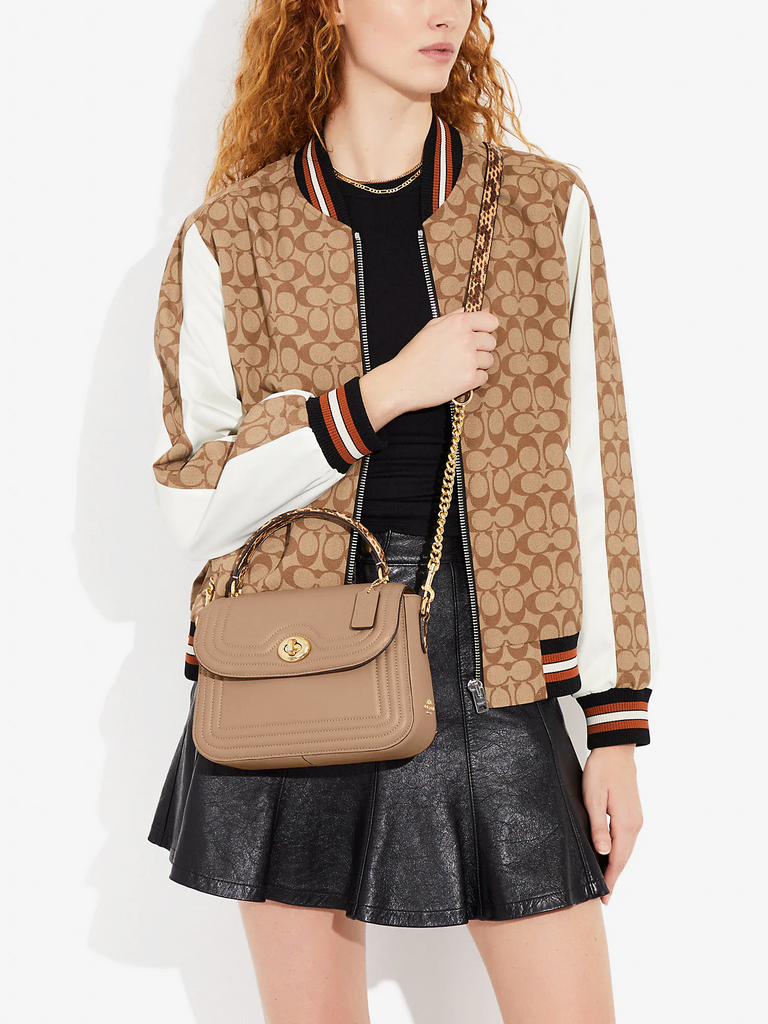 Coach Marlie Top Handle Satchel With Border Quilting Taupe Balilene