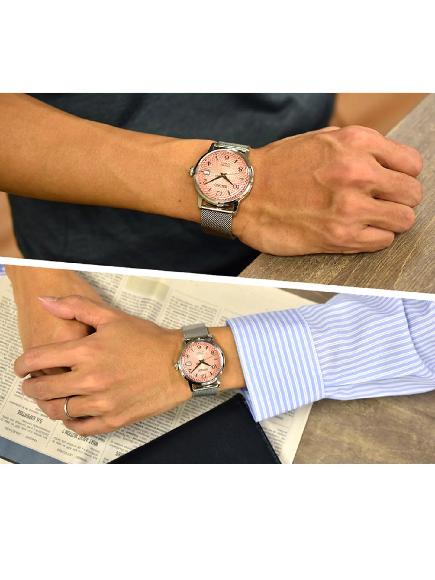 on-modell-Seiko-Presage-SRPE47J1-Cocktail-Time-Tequila-Sunset-Pink-Dial-Mesh-Strap-Limited-EditionWEBP
