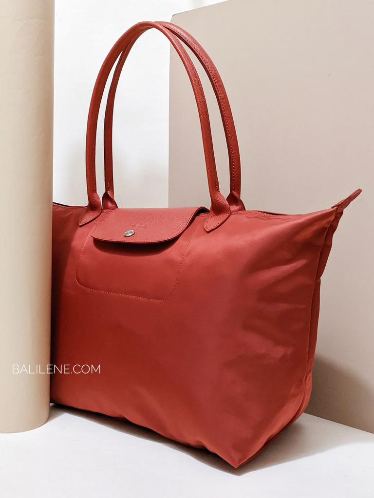 Longchamp Le Pliage Neo Small Nylon Long Handle Tote in Red