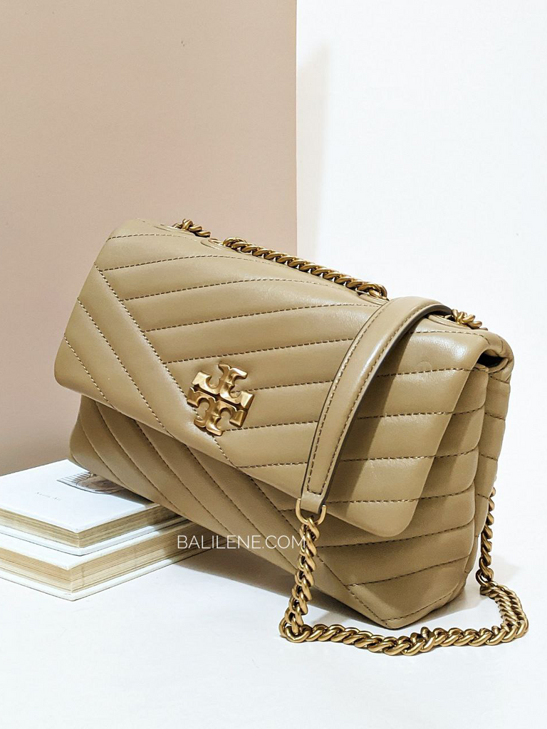 Tory Burch Kira Chevron Small Convertible Shoulder Bag Pebblestone