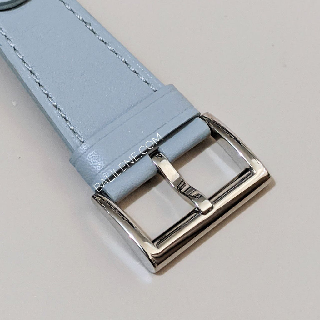 strap-Marc -Jacobs -The- Cuff -White -Dial- Leather -Strap- Watch- Light- Blue / Silver