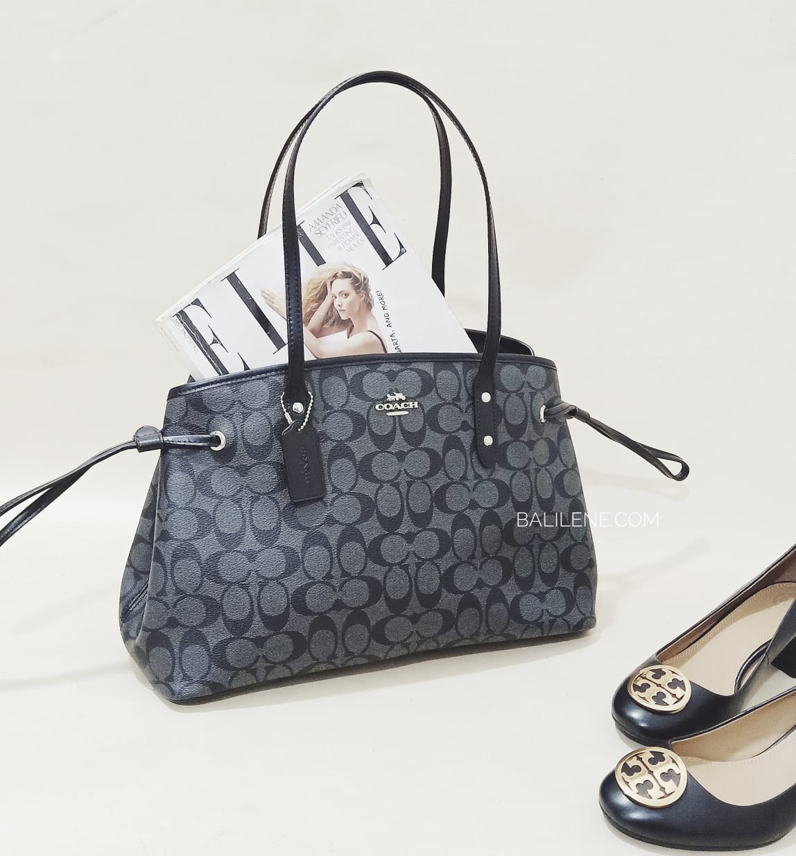 Coach F57842 Signature Drawstring Carryall Black Smoke