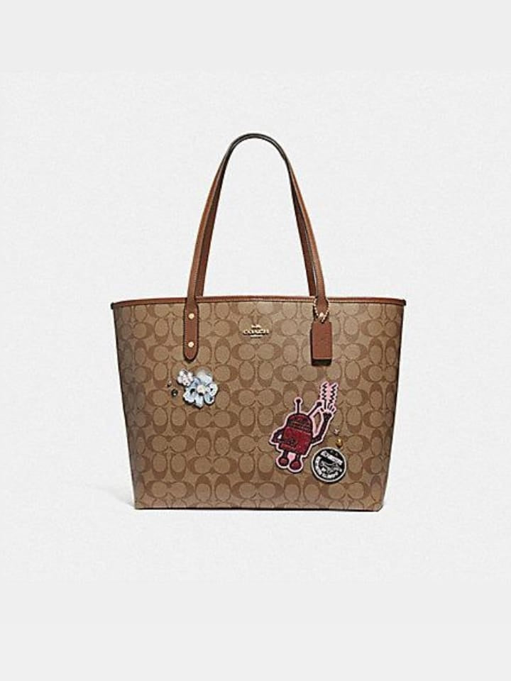 Coach F48728 Keith Haring Tote In Signature Canvas With Patches Khaki Multi