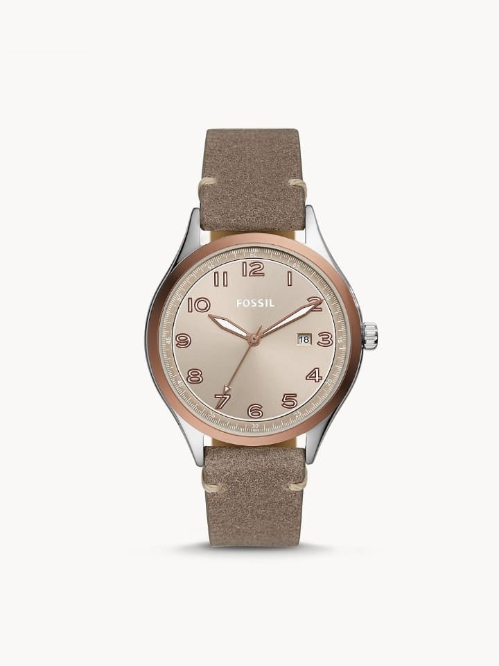 Fossil BQ2509 Wylie Three-Hand Date Taupe Leather Watch