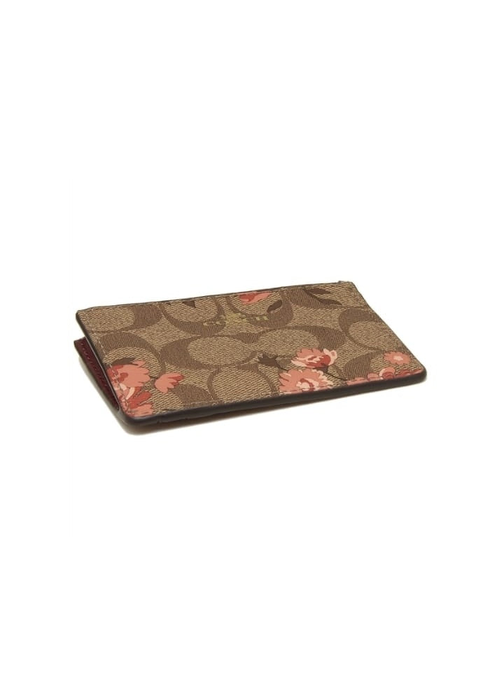 Coach F78047 Signature Daisy Mini ID Case Khaki Coral Multi